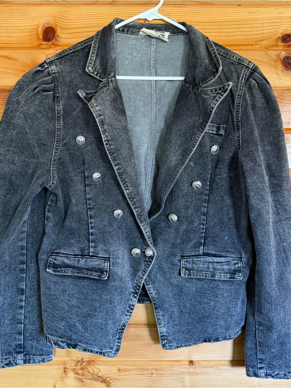 Savanna Jane Acid Washed Black Double-Breasted Denim Jacket Size Large.